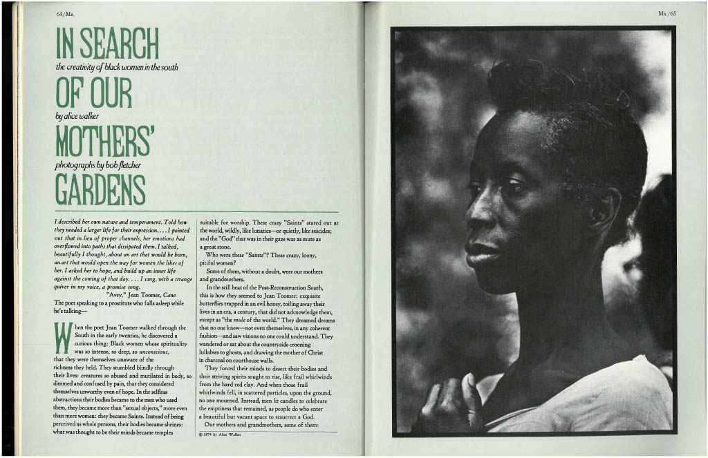 In Search of Our Mothers' Gardens: The Creativity of Black Women in the  South (May 1974) - Ms. Magazine