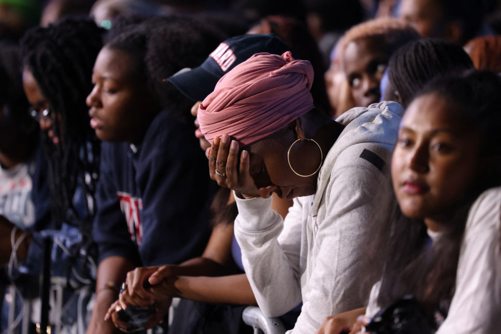 Supporters of Harris attend an election night event at Howard University on Nov. 5, 2024.