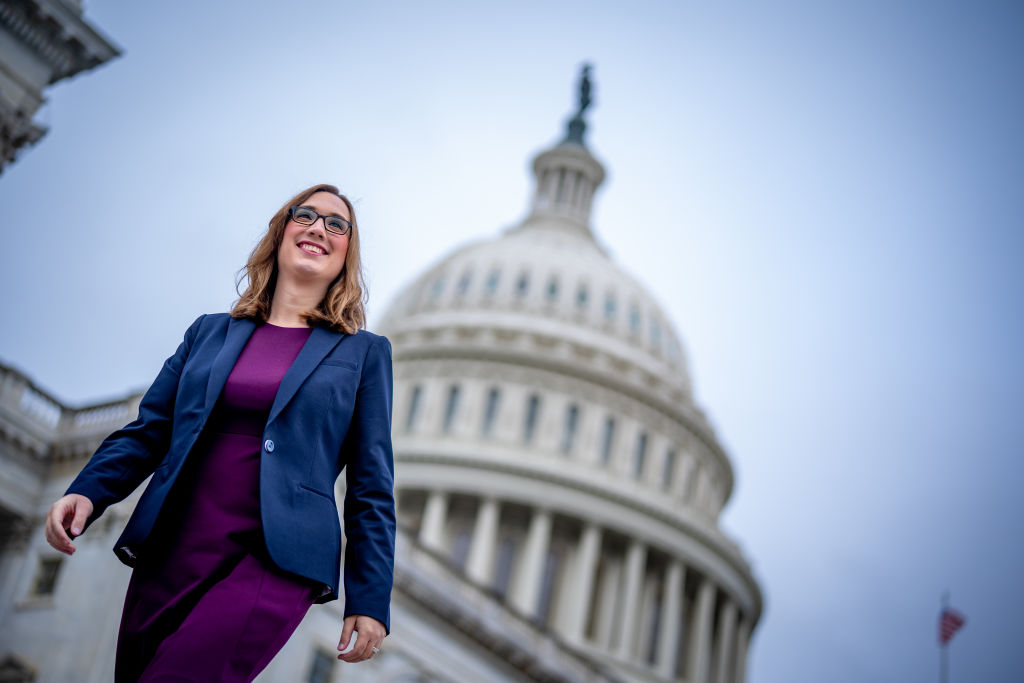 Rep. Sarah McBride (D-Del.) on the steps of the House of Representatives at the U.S. Capitol Building.