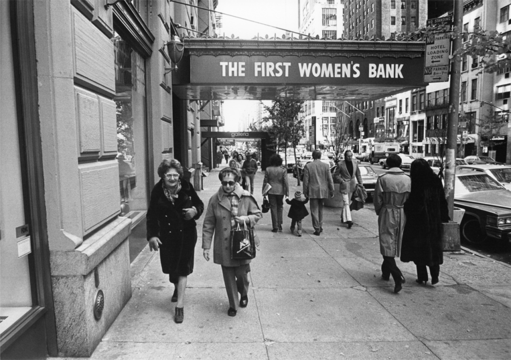 An awning outside the First Women's Bank in New York City in 1975.