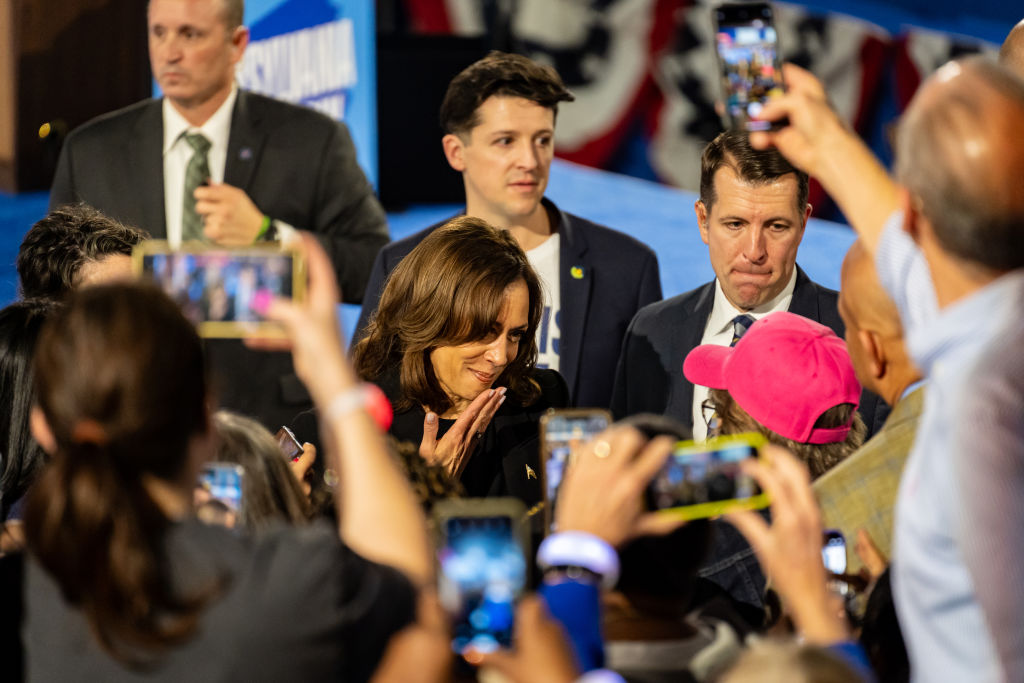 Kamala Harris at a presidential campaign rally in Harrisburg, Pennsylvania, on October 30, 2024.