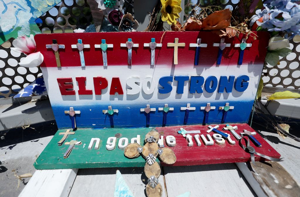 EL PASO, TEXAS - AUGUST 02: The words 'El Paso Strong' are written on a memento at a temporary memorial