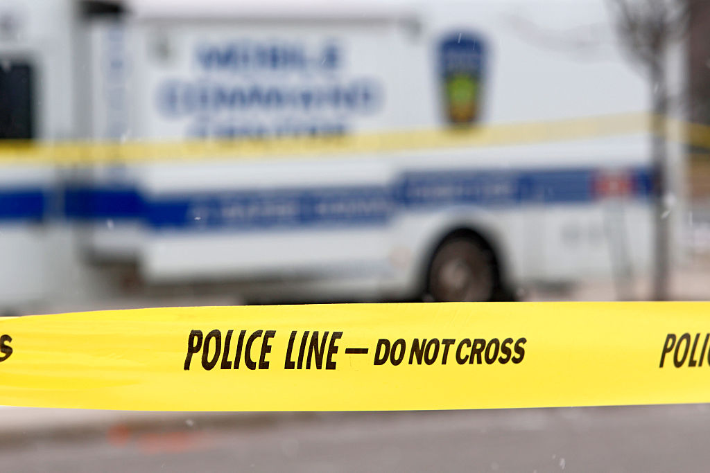 Police tape is shown at the scene in Brampton, Ontario, on December 9, 2025, of a shooting that happens the previous evening in the parking lot of the Shoppers World mall in the Hurontario St. and Steeles area. Peel Regional Police say shots are fired into a vehicle with a lone occupant, killing a 25-year-old Brampton man. (Photo by Mike Campbell/NurPhoto via Getty Images)