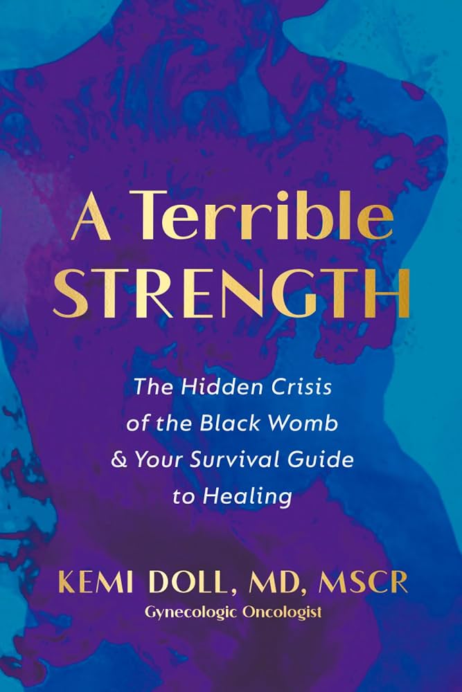 The cover of Dr. Kemi Doll's book is purple and blue tie dye style with gold and white lettering.