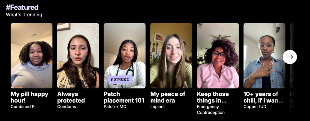 In this screenshot, a line of six women speaks about their experiences with birth control and contraceptive access.